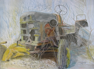 Gemälde Traktor II aus der Werkgruppe Alte Berufe von Dieter Schönberg