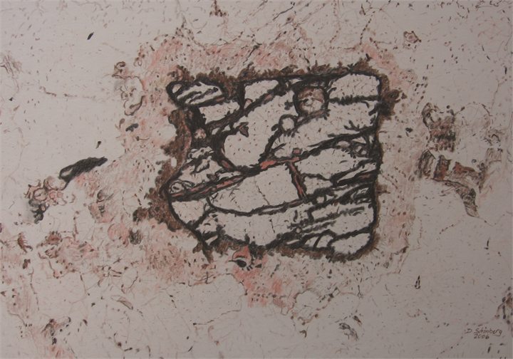 Petrographisches Gemälde Granulit nach einem Gestein aus Waldhers, Waldviertel, von Dieter Schönberg