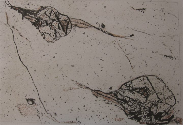 Petrographisches Gemälde Quarzgang nach einem Gestein aus Karlstein an der Thaya, Waldviertel, von Dieter Schönberg
