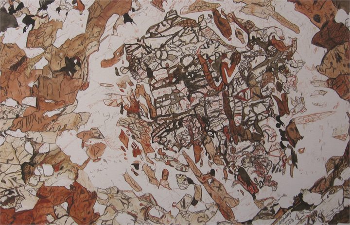 Petrographisches Gemälde Amphibolit nach einem Gestein aus Karlstein an der Thaya, Waldviertel, von Dieter Schönberg