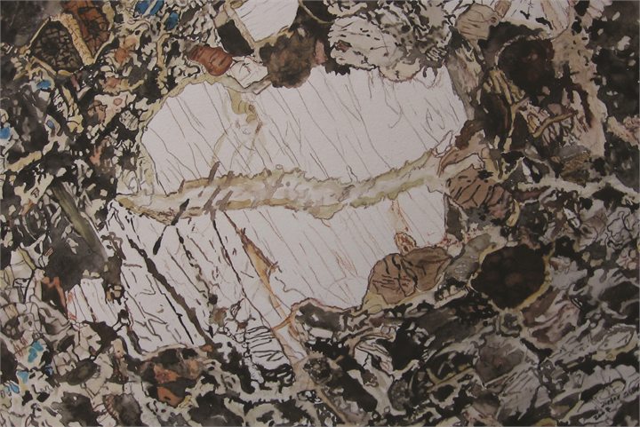 Petrographisches Gemälde Serpentinit nach einem Gestein aus Waldhers, Waldviertel, von Dieter Schönberg
