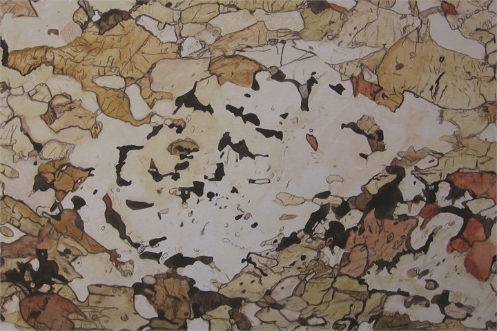 Petrographisches Gemälde Amphibolit nach einem Gestein aus Karlstein an der Thaya, Waldviertel, von Dieter Schönberg