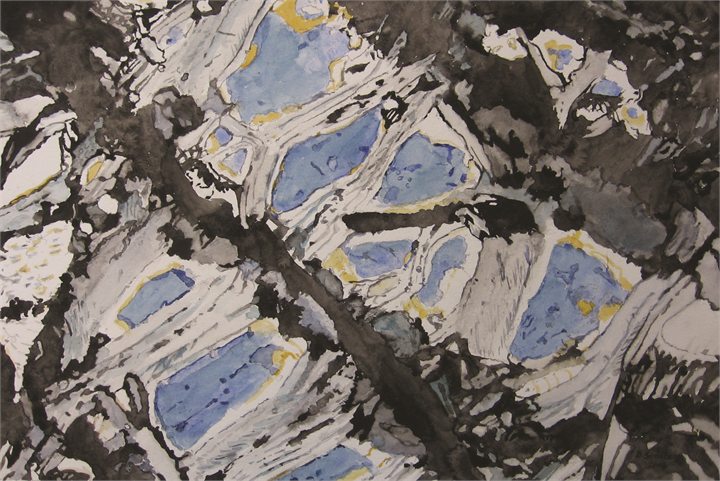 Petrographisches Gemälde Serpentinit nach einem Gestein aus Waldhers, Waldviertel, von Dieter Schönberg