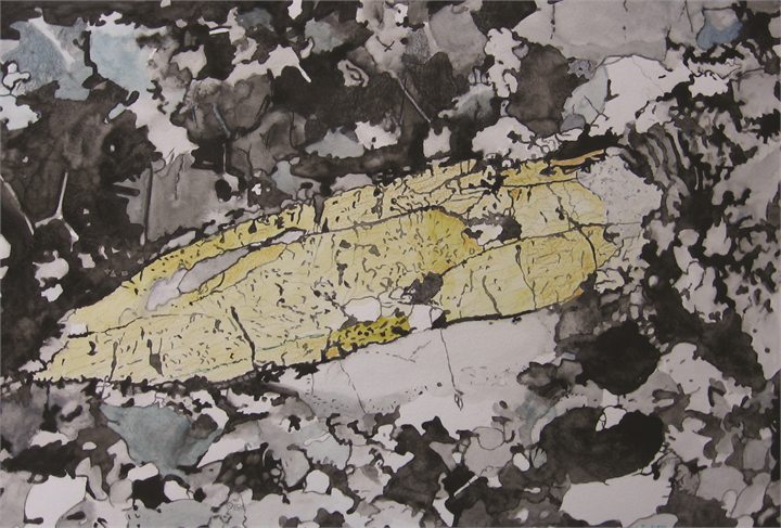 Petrographisches Gemälde Gföhler Gneis nach einem Gestein aus Waldhers, Waldviertel, von Dieter Schönberg