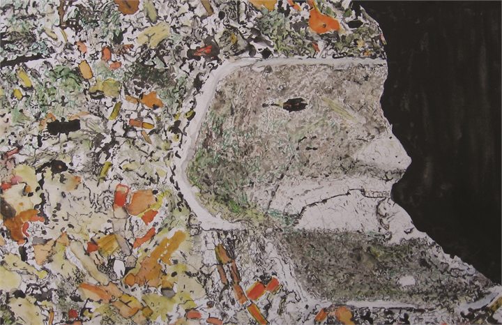 Petrographisches Gemälde Ganggestein nach einem Gestein aus Karlstein an der Thaya, Waldviertel, von Dieter Schönberg