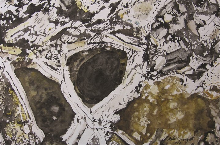 Petrographisches Gemälde Serpentinit nach einem Gestein aus Waldhers, Waldviertel, von Dieter Schönberg
