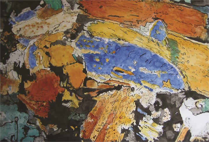 Petrographisches Gemälde Ganggestein nach einem Gestein aus Oberpfaffendorf, Waldviertel, von Dieter Schönberg