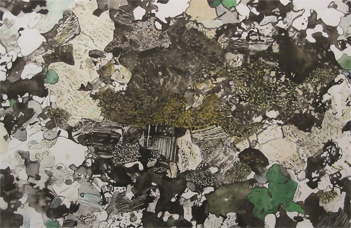 Petrographisches Gemälde Granulit nach einem Gestein aus Waldhers, Waldviertel, von Dieter Schönberg