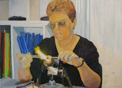 Gemälde Glasbläserin aus Lauscha von Dieter Schönberg